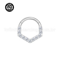 Piercing Argola Titânio Detalhe V Zircônia Frontal