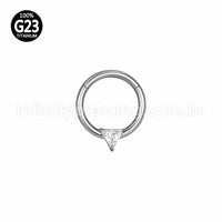 Piercing Argola Titânio Segmento Articulado Uma Zircônia Triângulo