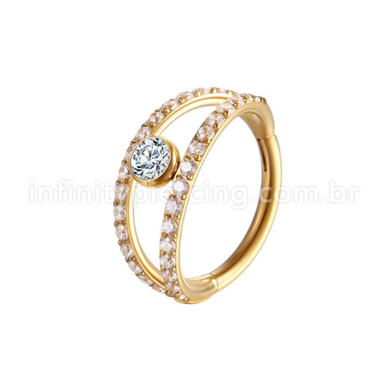 Piercing Argola Segmentada Aço Cirurgico 2 Fileiras Zircônia