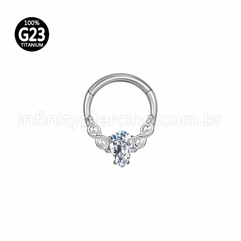 Piercing Argola Titânio Segmento Articulado Detalhada Zircônia Gota