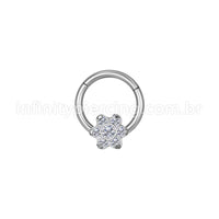 Piercing Argola Aço Cirúrgico Segmento Articulado Flor Zircônia Cravejada