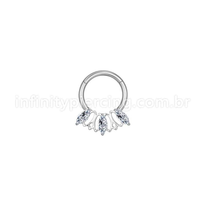 Piercing Argola Aço Cirúrgico 3 Pedras Zircônia Cravejada