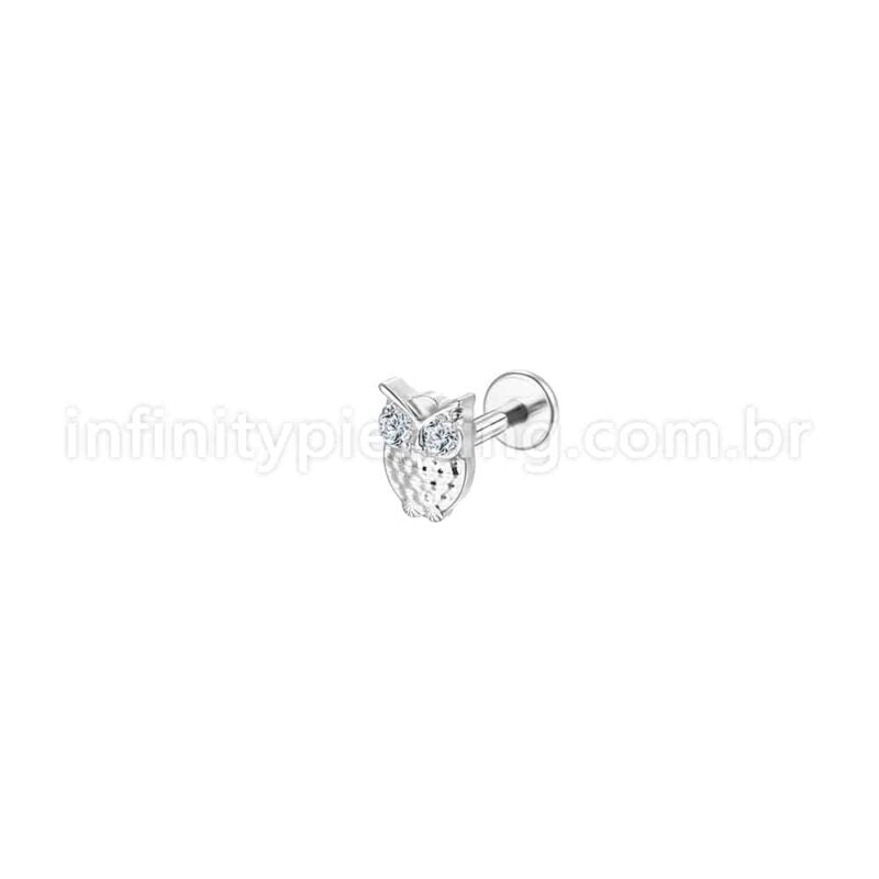 Piercing Labret Aço Cirúrgico Coruja Zircônia