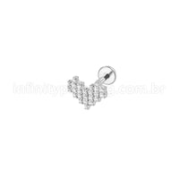 Piercing Labret Aço Cirúrgico Coração Lego Zircônia Cravejada