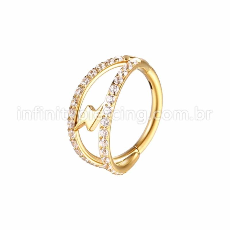 Piercing Argola Aço Cirúrgico Segmento Articulado Raio Dupla Fileira Zircônia Cravejada