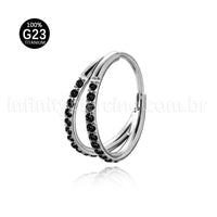 Piercing Argola Segmentada Titânio 2 Fileiras Zircônia Cravejada