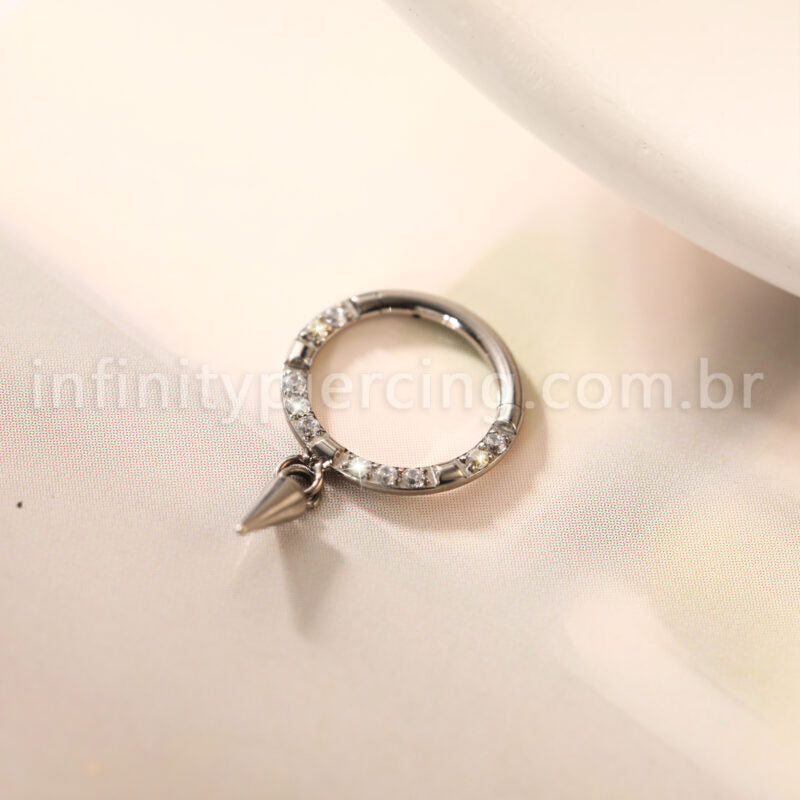 Piercing Argola Titânio Zircônia Frontal Com Pingente Spike