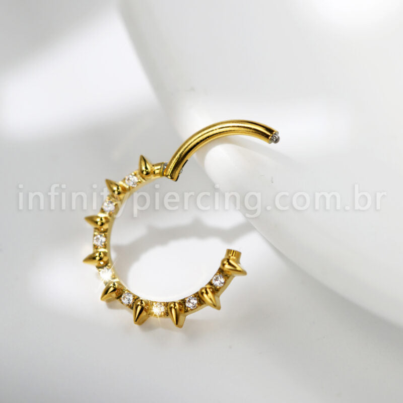 Piercing Argola Titânio Detalhe Zircônia e Spike
