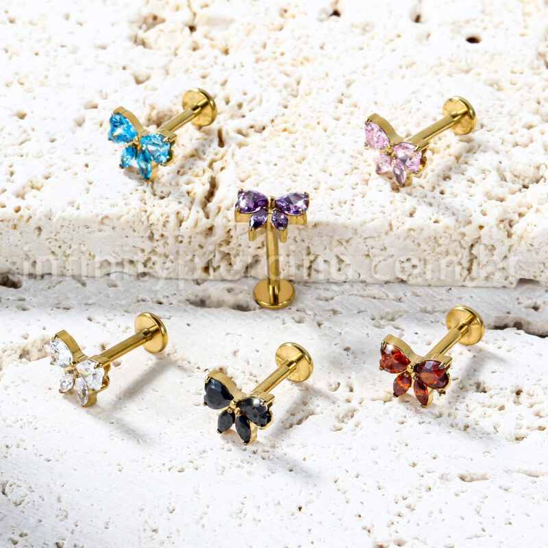 Piercing Labret Titânio Laço Zircônia Cravejada