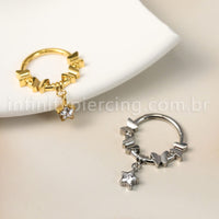 Piercing Argola Titânio Segmento Articulado Borboletas Com Pingente Estrela