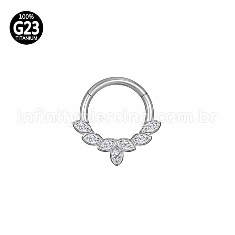 Piercing Argola Titânio Segemento Articulado Detalhes Zircônia