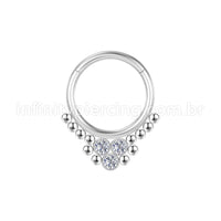 Piercing Argola Aço Cirúrgico Segmento Articulado 3 Pedras Zircônia