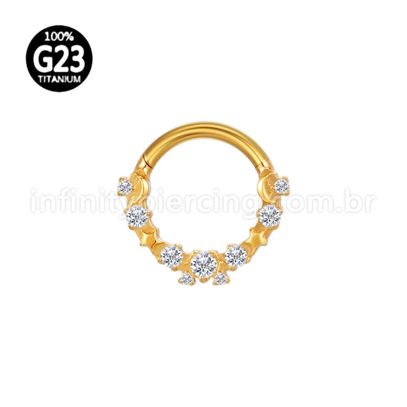 Piercing Argola Titânio Frontal Detalhes Com Zircônia