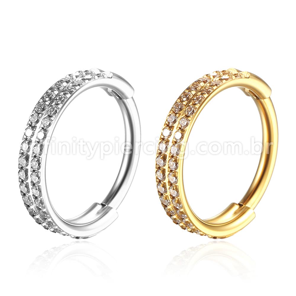 Piercing Argola Segmento Articulado Aço Cirúrgico Zircônia 2 Fileiras