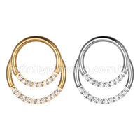 Piercing Argola Segmento Articulado Aço Cirúrgico Zircônia Cravejada Duplo