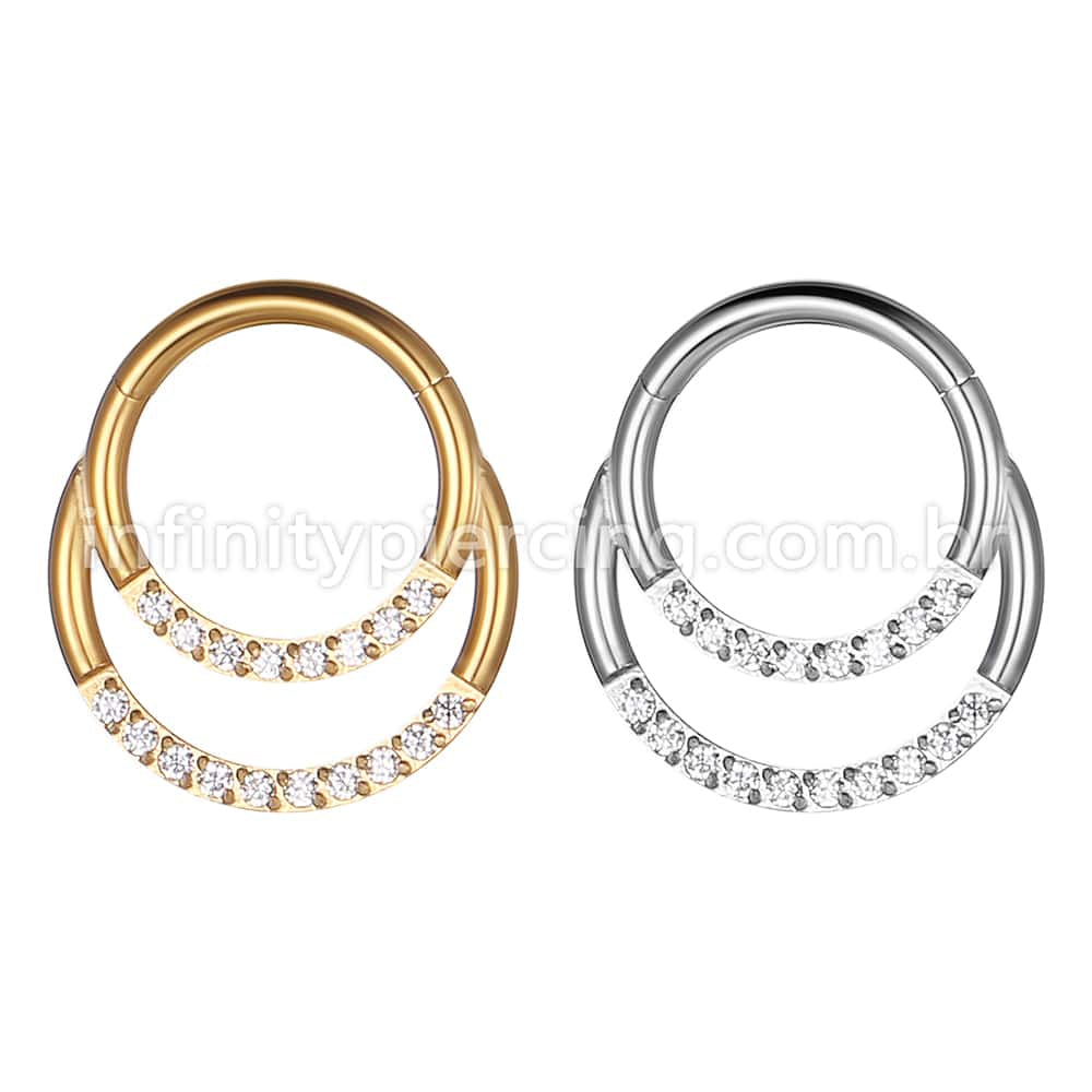 Piercing Argola Segmento Articulado Aço Cirúrgico Zircônia Cravejada Duplo