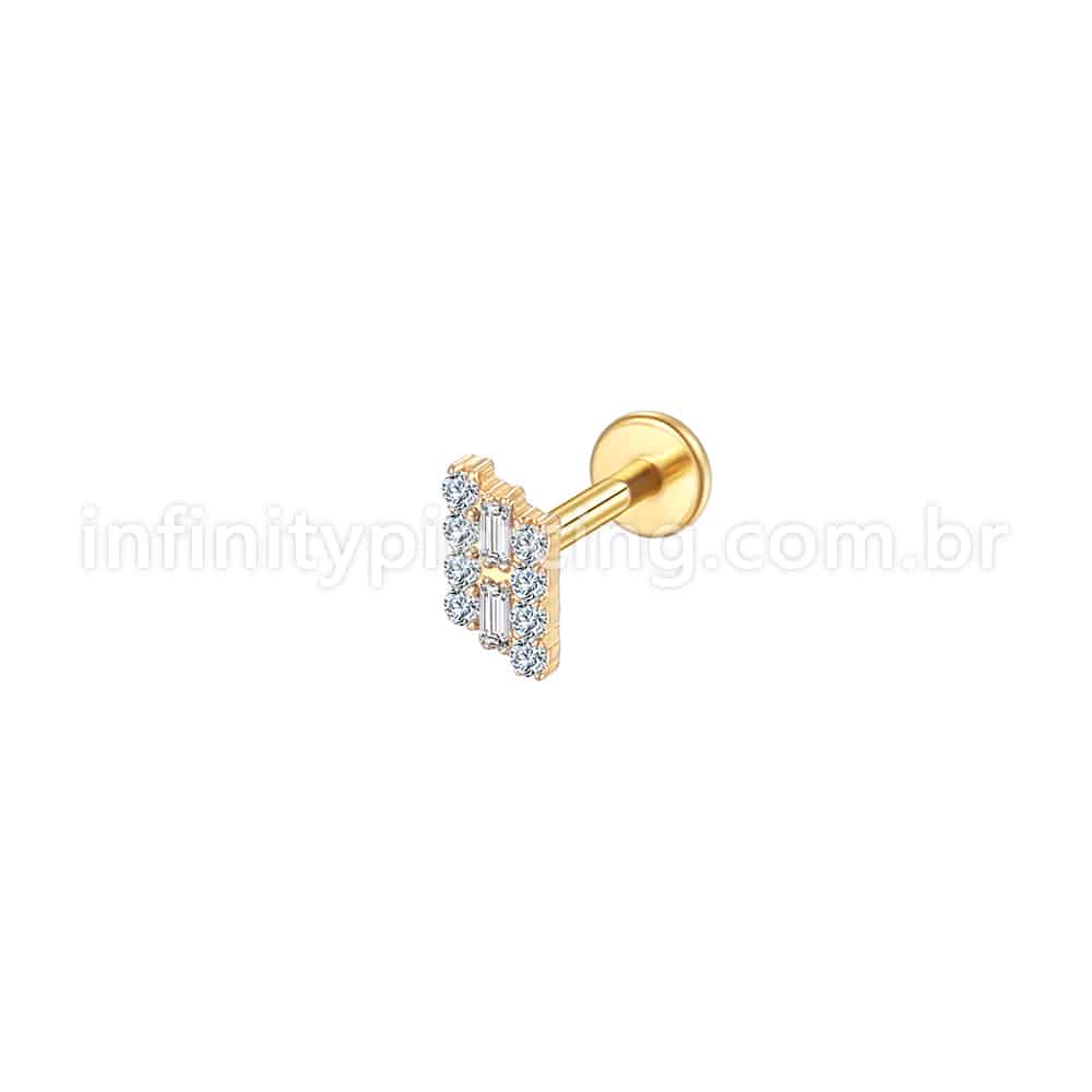 Piercing Labret Aço Cirúrgico Losango Zircônia Cravejada