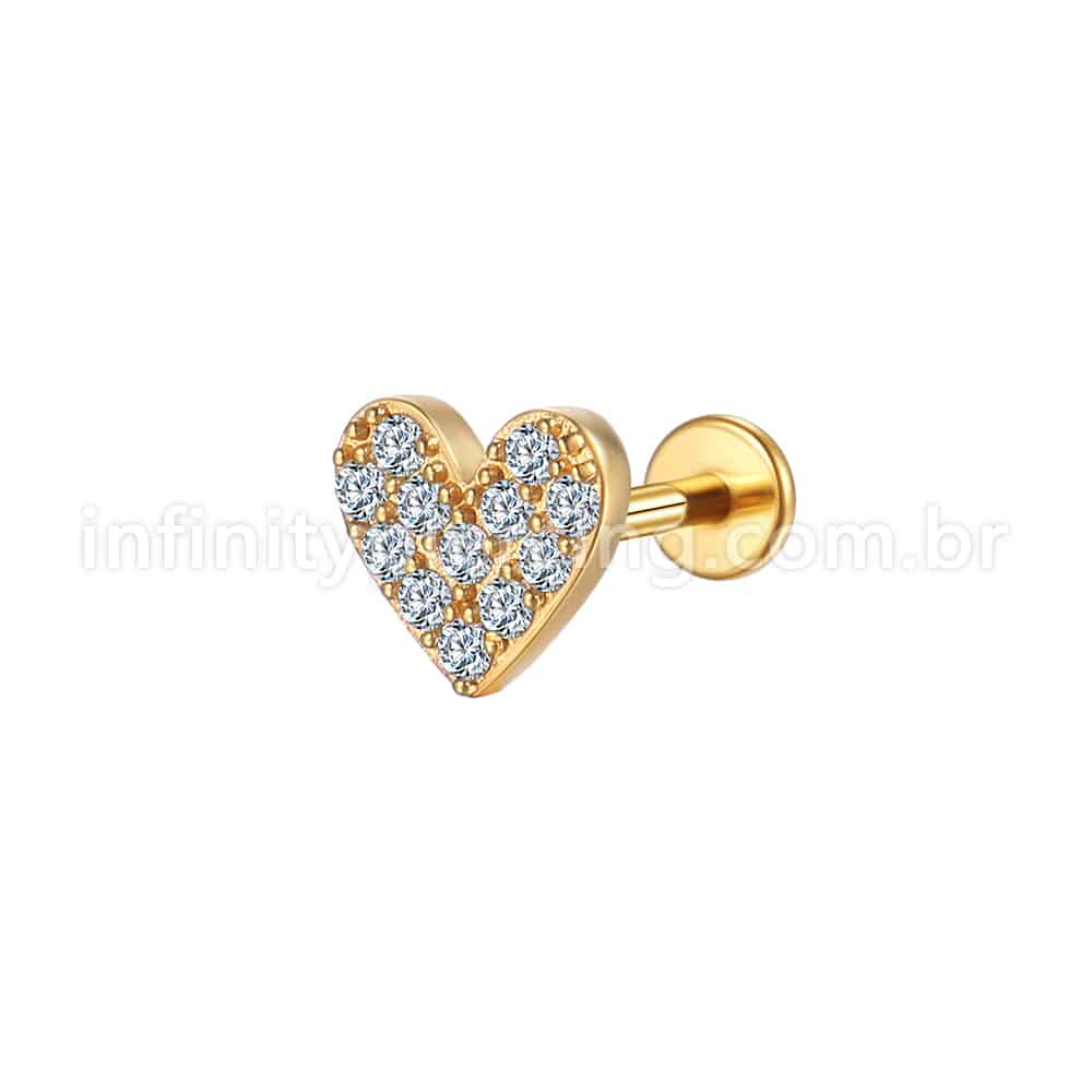 Piercing Labret Aço Cirúrgico Coração Zircônia Cravejada