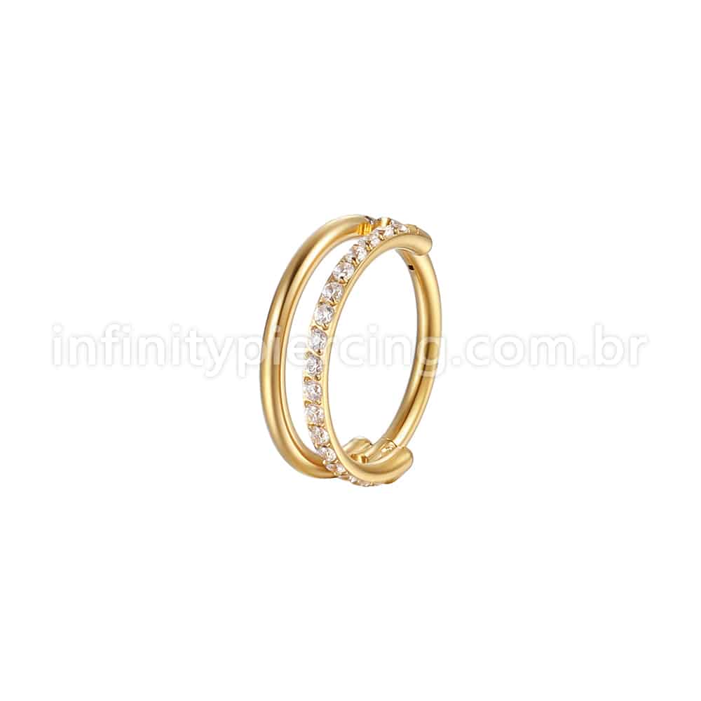 Piercing Argola Segmento Articulado Aço Cirúrgico Vazado 1 Fileira Zircônia Cravejada