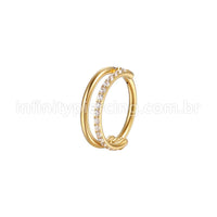 Piercing Argola Segmento Articulado Aço Cirúrgico Vazado 1 Fileira Zircônia Cravejada