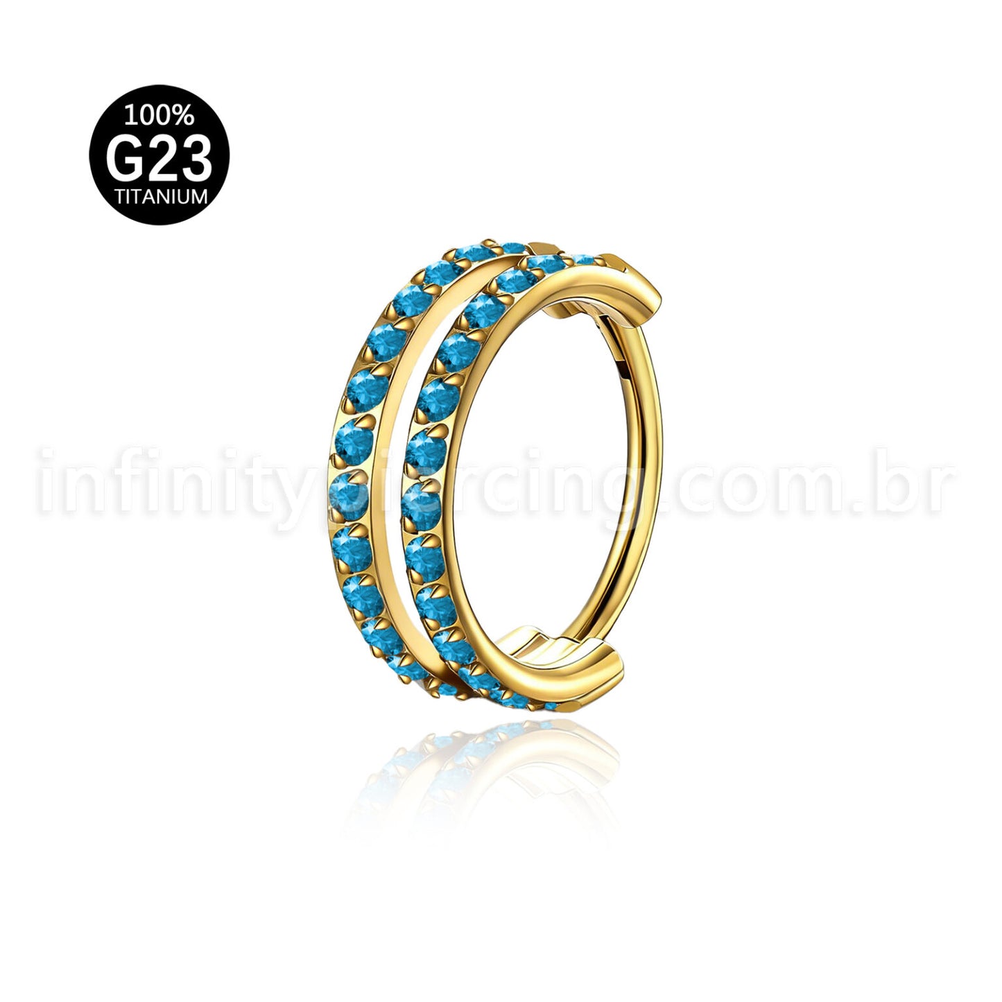 Piercing Argola Segmento Articulado Titânio 2 Fileiras Vazadas Zircônia Cravejada