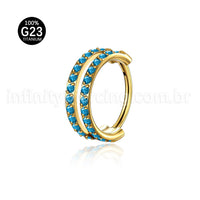 Piercing Argola Segmento Articulado Titânio 2 Fileiras Vazadas Zircônia Cravejada