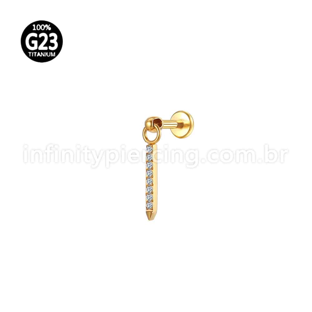 Piercing Labret Titânio Pingente Barra Pequena Zircônia