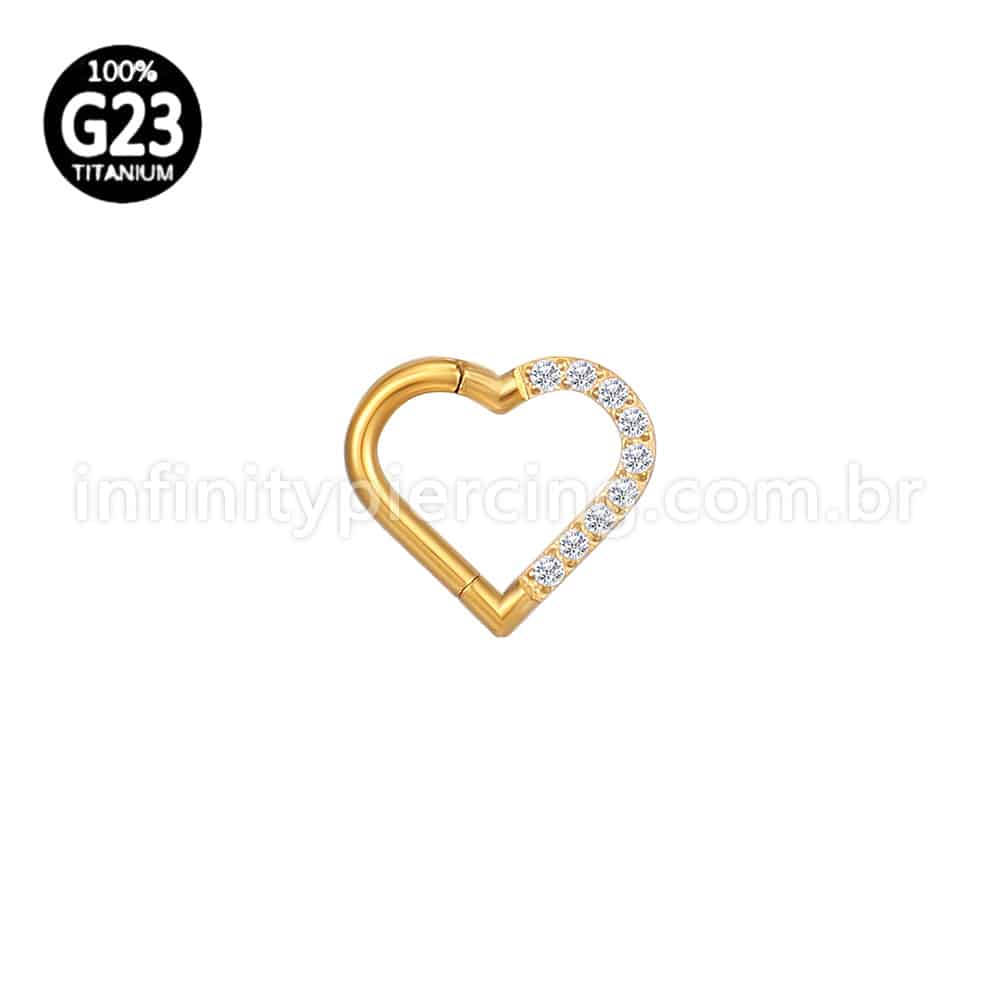 Piercing Coração Titânio Segmento Articulado Zircônia Cravejada