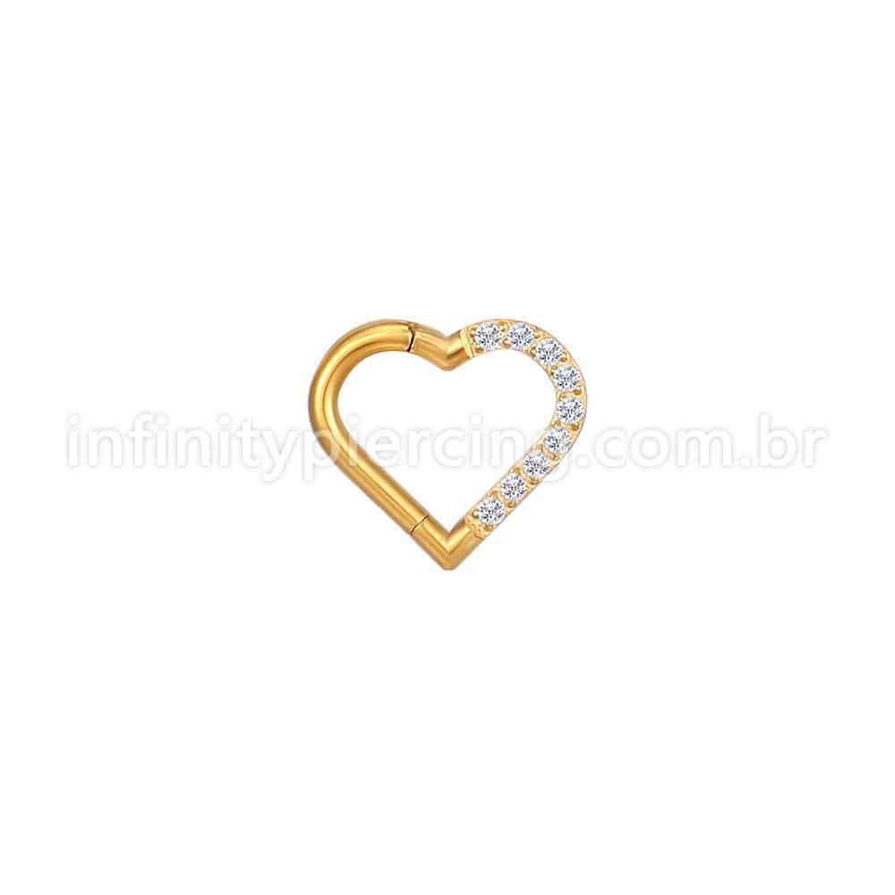 Piercing Argola Aço Cirúrgico Coração/Zircônia Cravejada