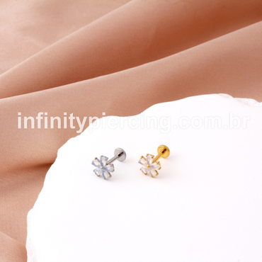 Piercing Labret Aço Cirúrgico Flor 5 Zircônias