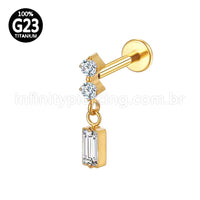 Piercing Labret Titânio Zircônia Cravejada Com Pingente Quadrado