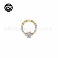 Piercing Argola Titânio Segmento Articulado Flor Zircônia Cravejada