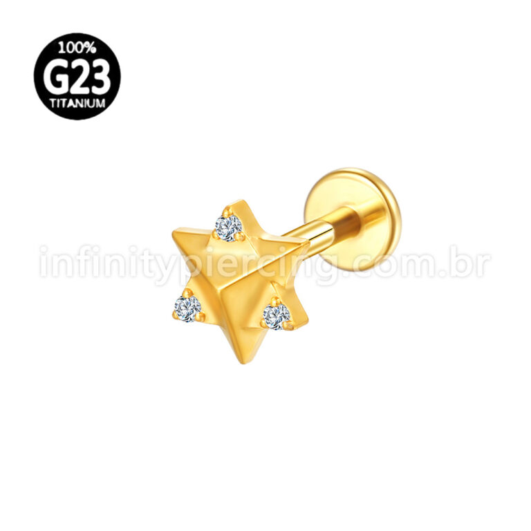 Piercing Labret Titânio Estrela Pedra Zircônia