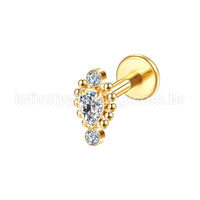 Piercing Labret Aço Cirúgico Indiano Zircônia Cravada