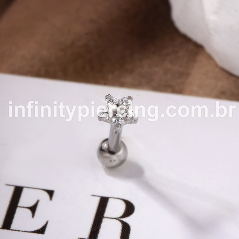 Piercing Barbell Aço Cirúrgico Flor Zircônia