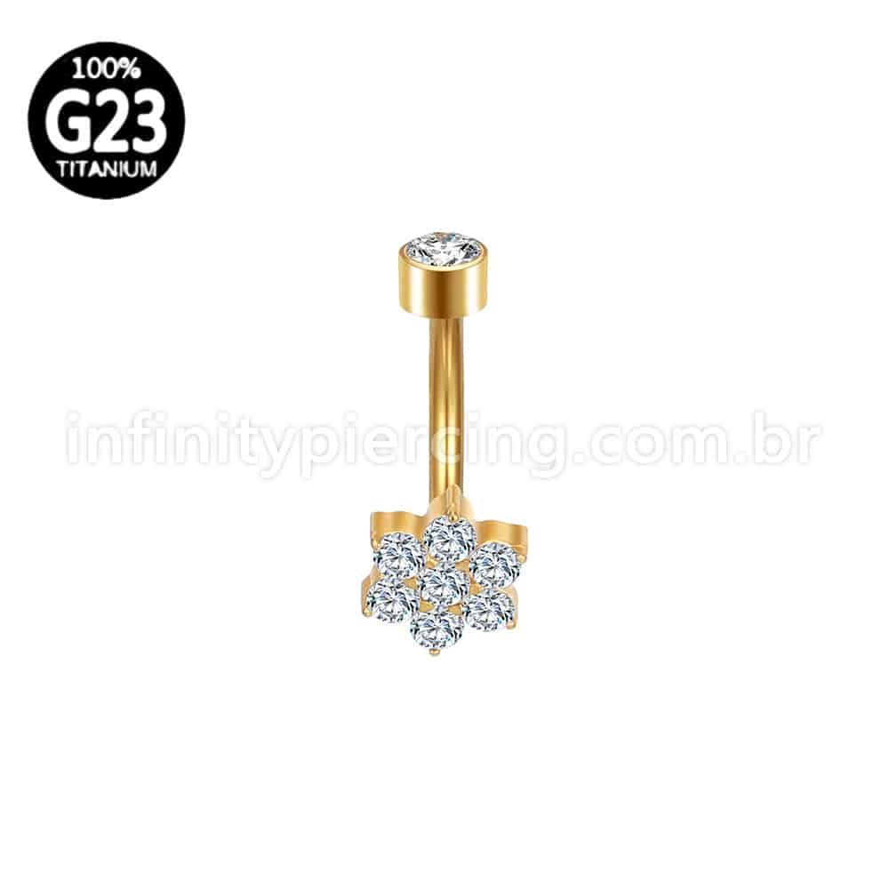 Piercing Banana Titânio Flor Zircônia