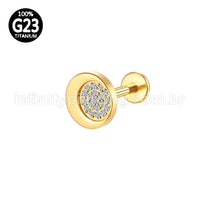 Piercing Labret Titânio Redondo Zircônia Cravejada