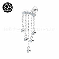 Piercing Labret Titânio Curvo Com Corentes Zircônia Cravejada