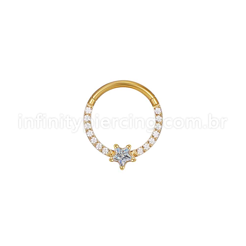 Piercing Argola Aço Cirúrgico Zircônia Cravejada Estrela