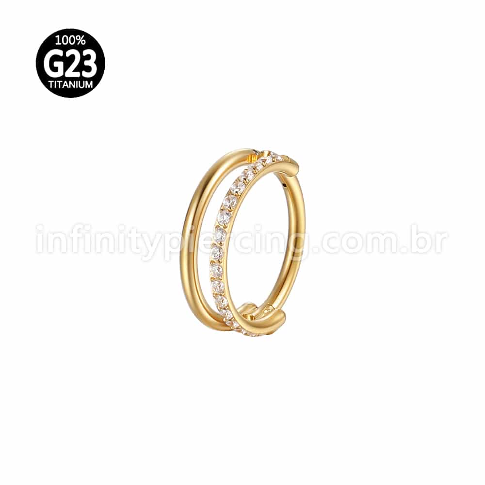 Piercing Argola Segmento Articulado Titânio Vazado 1 Fileira Zircônia Cravejada