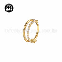 Piercing Argola Segmento Articulado Titânio Vazado 1 Fileira Zircônia Cravejada