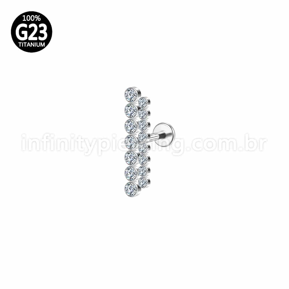 Piercing Labret Titânio Dupla Fileira Zircônia Grande