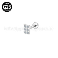 Piercing Labret Titânio Quadrado Zircônias Cravejadas