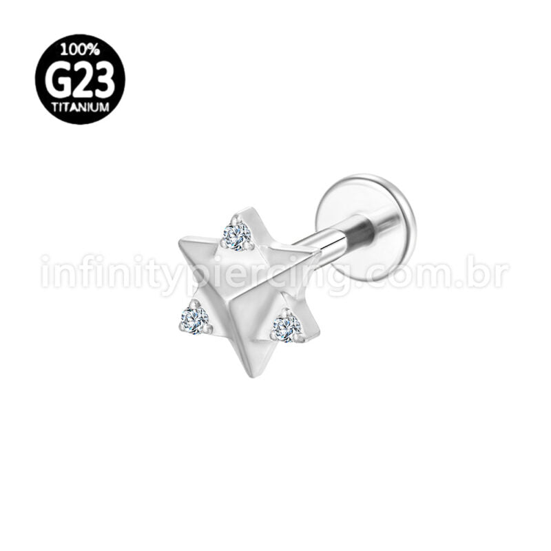 Piercing Labret Titânio Estrela Pedra Zircônia