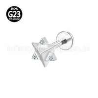 Piercing Labret Titânio Estrela Pedra Zircônia
