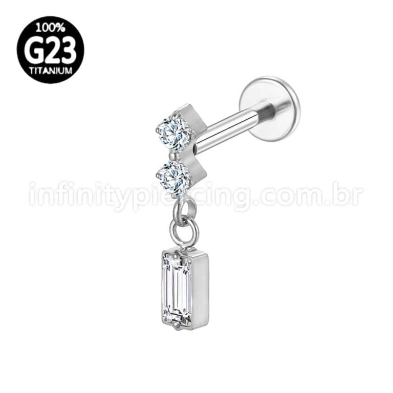 Piercing Labret Titânio Zircônia Cravejada Com Pingente Quadrado