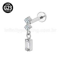 Piercing Labret Titânio Zircônia Cravejada Com Pingente Quadrado