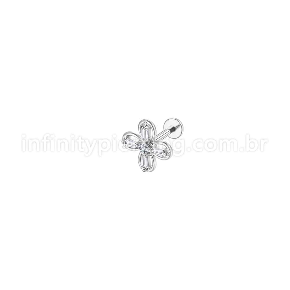 Piercing Labret Aço Cirúrgico Flor 4 Pontas
