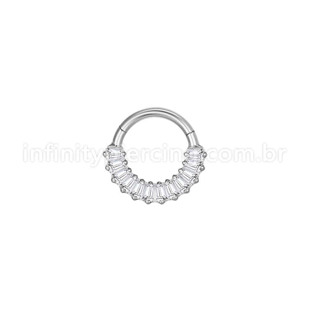 Piercing Argola Aço Cirúrgico Segmento Articulado Zircônia Retangular