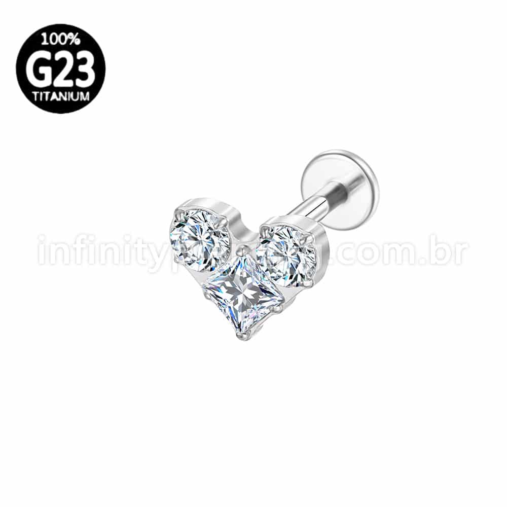 Piercing Labret Titânio Coração Zircônia Cravejada